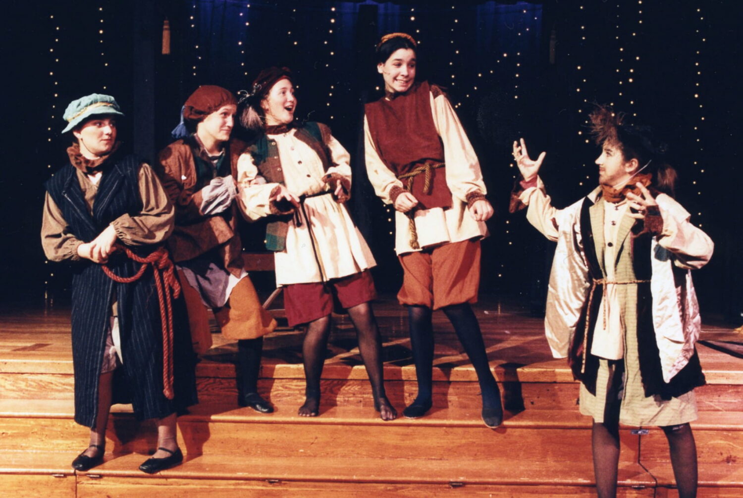 Historic color photo of Winsor students performing a Shakespeare play; likely the 1980s